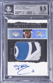 2003-04 UD "Exquisite Collection" Limited Logos #TM Tracy McGrady Signed Patch Card (#21/75) - BGS NM-MT+ 8.5/BGS 10